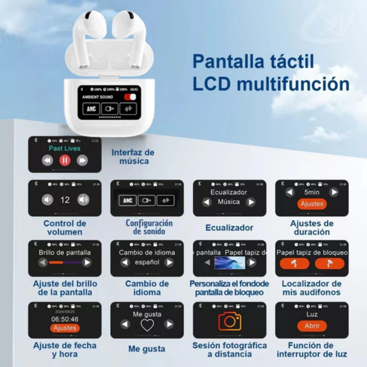 Audífonos Pro Bluetooth Pantalla Táctil